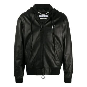 Blouson aviateur en cuir avec logo imprimé