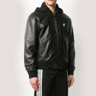 Blouson aviateur en cuir avec logo imprimé