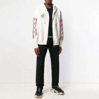 c/o virgil abloh homme blouse blanche à motifs Diagonaux au pochoir avec fermeture éclair