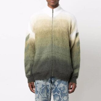 Cardigan en laine à fermeture éclair et motif Arrows Off-White pour homme FW21, coupe ample, vert