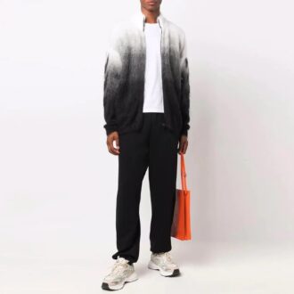Cardigan en laine à motif jacquard dégradé et fermeture éclair, coupe ample, noir, collection FW21 pour homme, Off-White