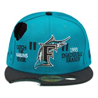 Casquette Off-White pour homme MLB New Era, style crossover, avec logo brodé et perforations, bleue