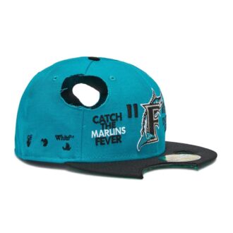 Casquette Off-White pour homme MLB New Era, style crossover, avec logo brodé et perforations, bleue