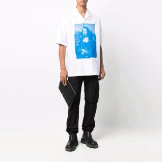 Chemise blanche à manches courtes Mona Lisa pour homme Off-White