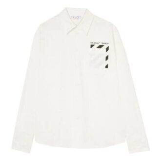 Chemise blanche à manches longues imprimée à rayures diagonales et poches pour homme Off-White FW22