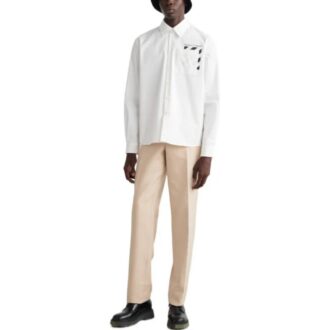 Chemise blanche à manches longues imprimée à rayures diagonales et poches pour homme Off-White FW22