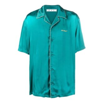 Chemise bleue à manches courtes en satin unie minimaliste Off-White pour homme, collection automne-hiver 2022