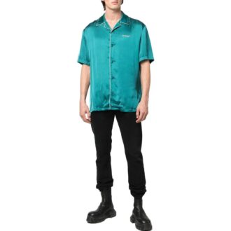 Chemise bleue à manches courtes en satin unie minimaliste Off-White pour homme, collection automne-hiver 2022
