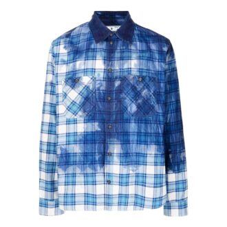 Chemise bleue à manches longues à carreaux et effet éclaboussures de peinture Off-White pour homme FW22