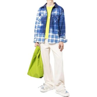 Chemise bleue à manches longues à carreaux et effet éclaboussures de peinture Off-White pour homme FW22