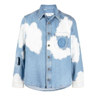 Chemise bleue à manches longues Off-White pour homme, collection automne-hiver 2022, imprimé nuages et découpes