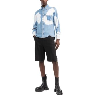Chemise bleue à manches longues Off-White pour homme, collection automne-hiver 2022, imprimé nuages et découpes