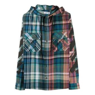 Chemise à capuche asymétrique à imprimé tartan, bleue