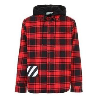 Chemise à capuche à carreaux bicolore Rouge