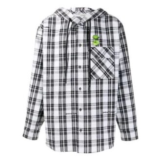 Chemise à capuche à manches longues rayée unisexe blanche