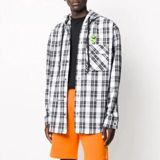 Chemise à capuche à manches longues rayée unisexe blanche