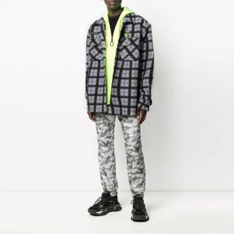 Chemise à carreaux à capuche et manches longues, coupe ample, noire