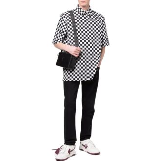 Chemise à carreaux à col et manches courtes Off-White pour homme, noire