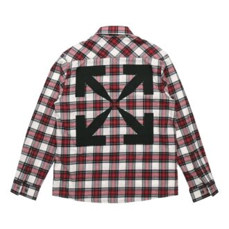 Chemise à carreaux Off-White pour homme SS21, dos fléché rouge