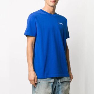 Chemise à col rond avec logo pour homme, bleu