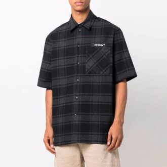 Chemise décontractée à carreaux à manches courtes, noire