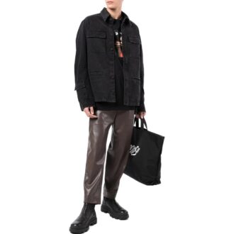 Chemise décontractée à manches longues en Denim noir unie Off-White pour homme, collection automne-hiver 2022