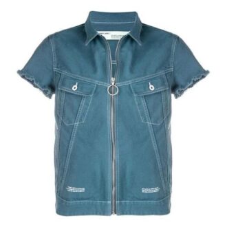 Chemise en Denim à manches courtes et fermeture éclair, coupe ample, bleue