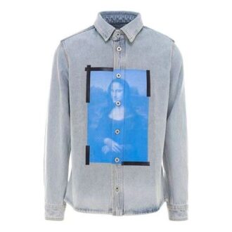 Chemise en Denim à manches longues et col à revers imprimée SS21, bleue