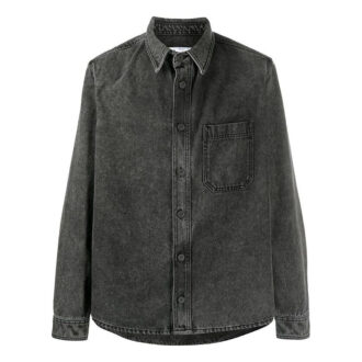 Chemise en Denim à manches longues imprimée d&rsquo;un logo pour homme, noire