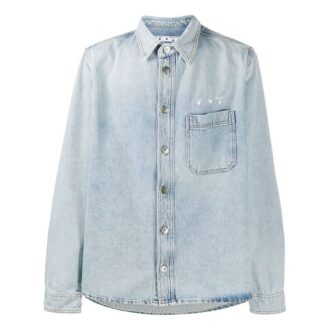 Chemise en Denim à manches longues imprimée Logo pour homme, bleue