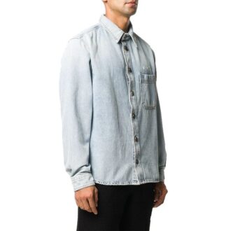 Chemise en Denim à manches longues imprimée Logo pour homme, bleue