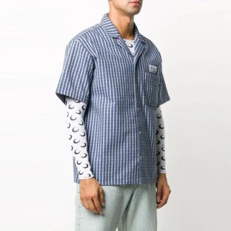 Chemise à manches courtes avec bandeau logo, version bleue