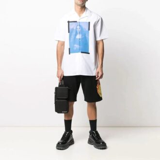 Chemise à manches courtes avec logo imprimé SS21, blanche