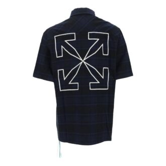 Chemise à manches courtes à carreaux et flèches imprimés alphabétiques Off-White pour homme SS22, bleu