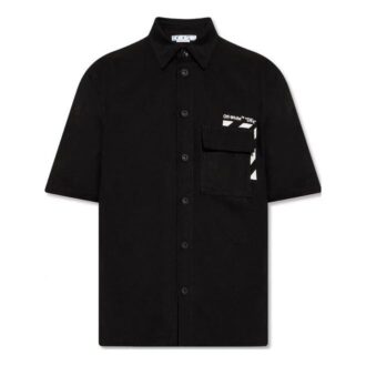 Chemise à manches courtes en coton imprimé, couleur unie, noir