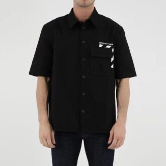 Chemise à manches courtes en coton imprimé, couleur unie, noir