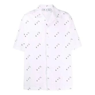 Chemise à manches courtes et boutons, imprimé intégral, coupe ample, blanche
