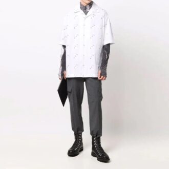 Chemise à manches courtes et boutons, imprimé intégral, coupe ample, blanche