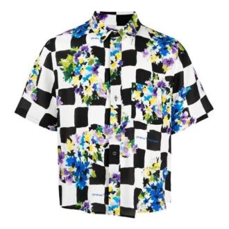 Chemise à manches courtes imprimée à carreaux SS21, coupe ample, blanche