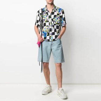 Chemise à manches courtes imprimée à carreaux SS21, coupe ample, blanche