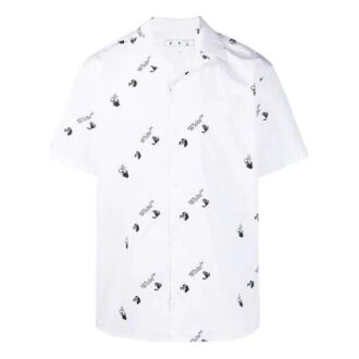 Chemise à manches courtes imprimée logo SS21, coupe ample, blanche