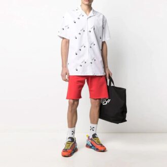 Chemise à manches courtes imprimée logo SS21, coupe ample, blanche