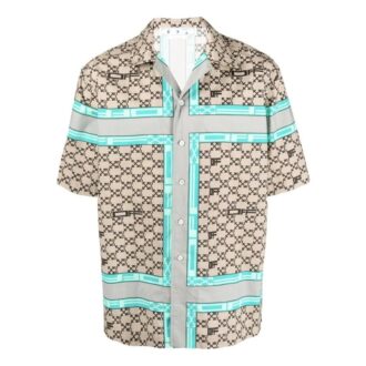 Chemise à manches courtes Off-White pour homme, collection printemps-été 2022, imprimé logo sur le revers, couleur beige
