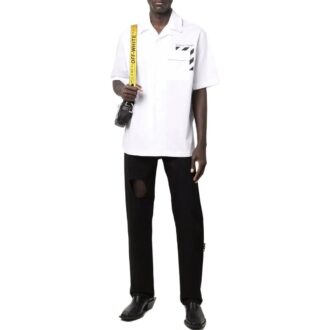 Chemise à manches courtes unie imprimée, blanche