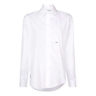 Chemise à manches longues ample Off-White avec logo brodé, blanche