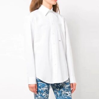 Chemise à manches longues ample Off-White avec logo brodé, blanche