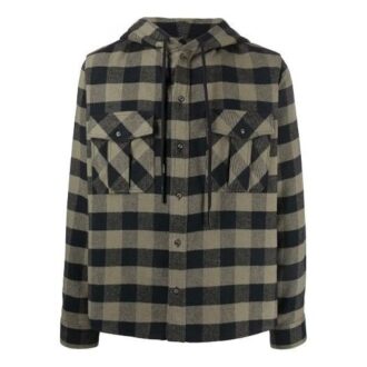 Chemise à manches longues à capuche à carreaux avec logo imprimé motif Arrows FW21, version verte