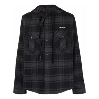Chemise à manches longues à capuche à carreaux SS22, version noire
