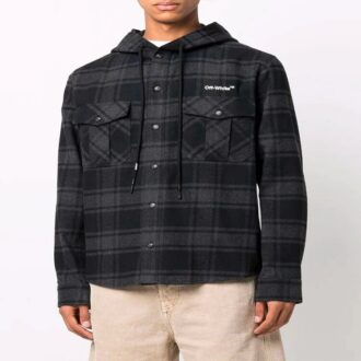 Chemise à manches longues à capuche à carreaux SS22, version noire