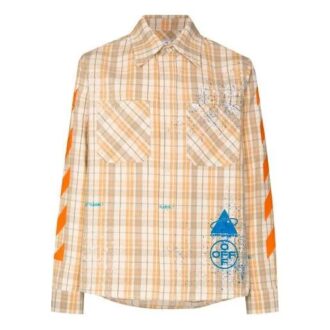 Chemise à manches longues à carreaux avec logo imprimé, jaune